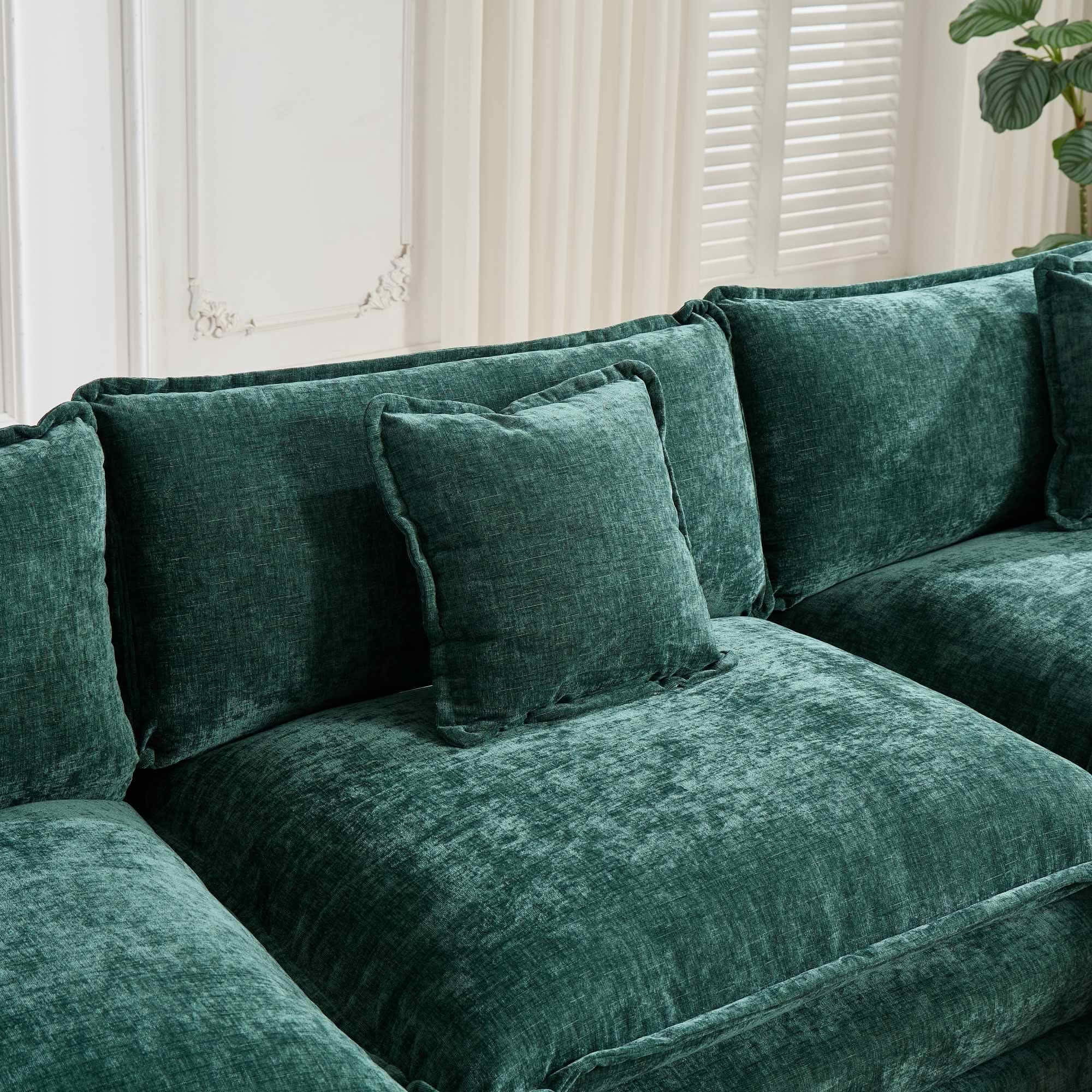 MAYEERTY 113.8 Inch Cloud 3‑Seater Modular Sectional Sofa, Chenille Couch with Double‑Layer Seat Cushion for Home Apartment, Ottoman Not Included