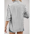 thumbnail image 2 of Weardear Women's Striped Half Sleeve Buttom Down Shirt Loose Fit Casual Cotton Top, 2 of 5