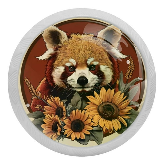 PhooArto Cute Sunflowers Red Panda 4 PCS Crystal Glass Cabinet Knobs, Drawer Kitchen Cabinets Dresser Cupboard Wardrobe Pulls Handle - Glowing in the Dark
