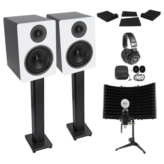 (2) APM6W 6.5" 350w Studio Monitors 36" Stands Pads Headphones Mic Shield