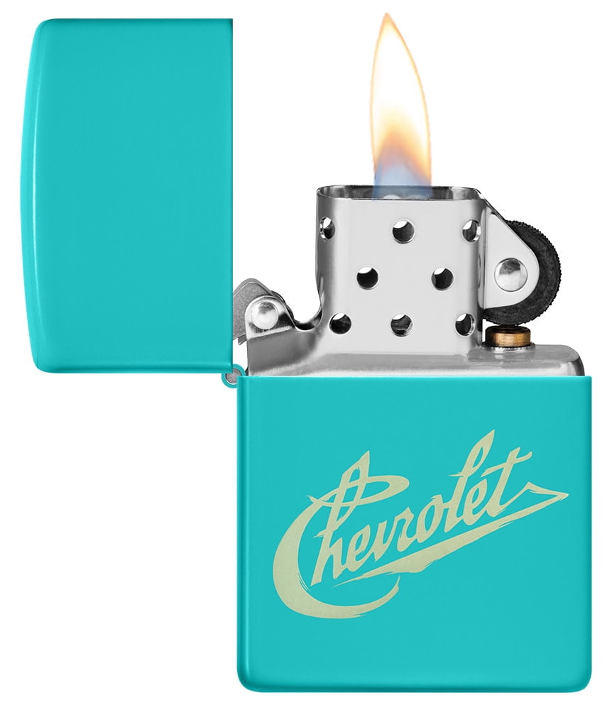 Zippo Chevy Script Logo Flat Turquoise Pocket Lighter