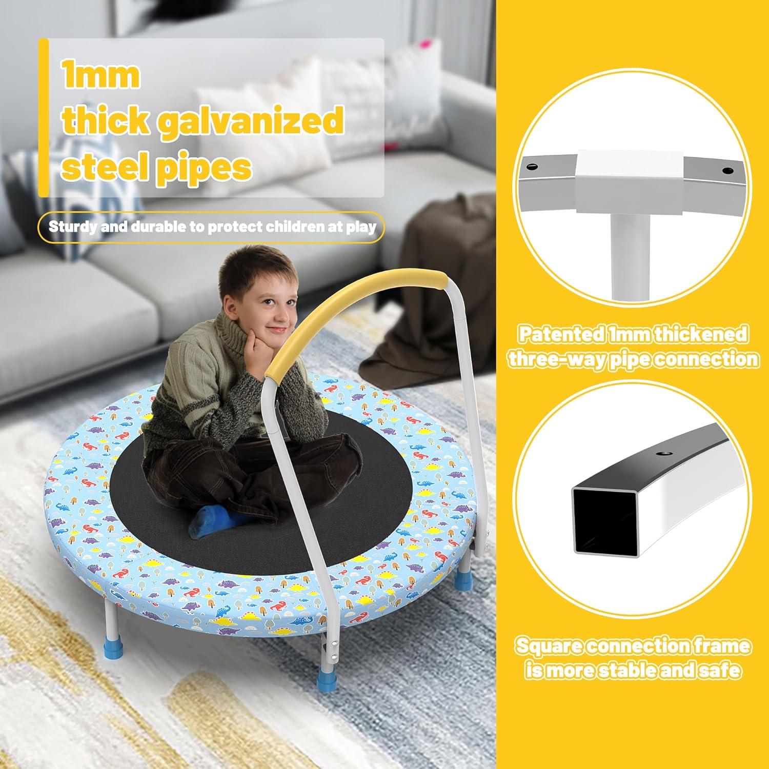 CZBZ 36'' Toddler Trampoline Trampoline for Kids, Mini Indoor/Outdoor Trampoline, Small Rebounder Trampoline with Foam Handlebar, Birthday Gift for Boy and Girl Baby Trampoline