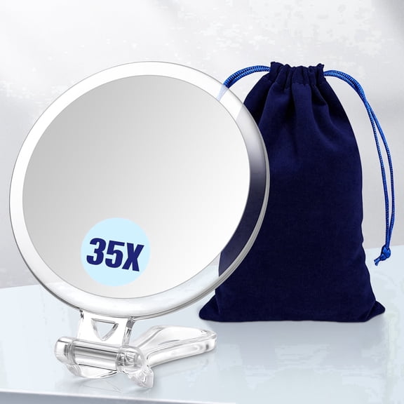BBeauty Planet Travel Magnifying Mirror, 35X/1X Double-Sided Handheld, Compact & Lightweight, 5'' Vanity Mirror with Storage Bag for Bathroom, Bedroom, or Travel