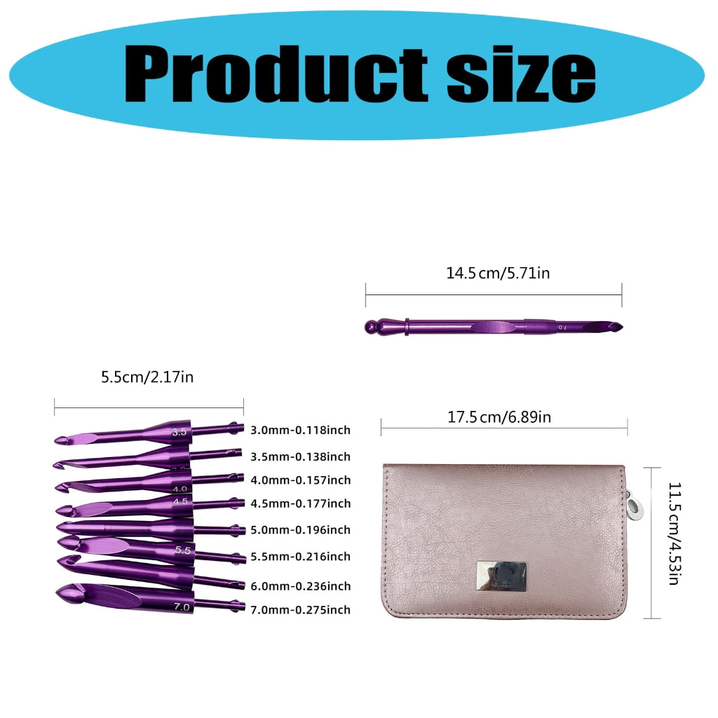Oasiva Aluminum Crochet Hook with 8 Interchangeable Tip Knitting Marker Knitting Needle Ergonomic Crochet Needle 3.0mm-7.0mm