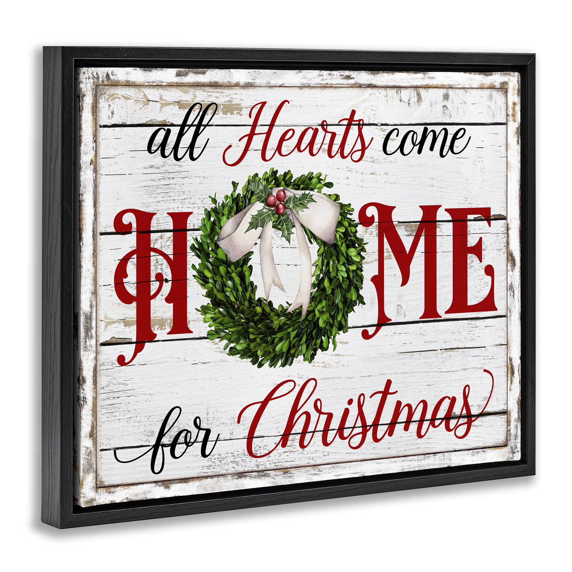 Stupell Industries Hearts Home For Christmas Holiday Painting Black Floater Framed Canvas Art Prints Wall Art, 21 x 17