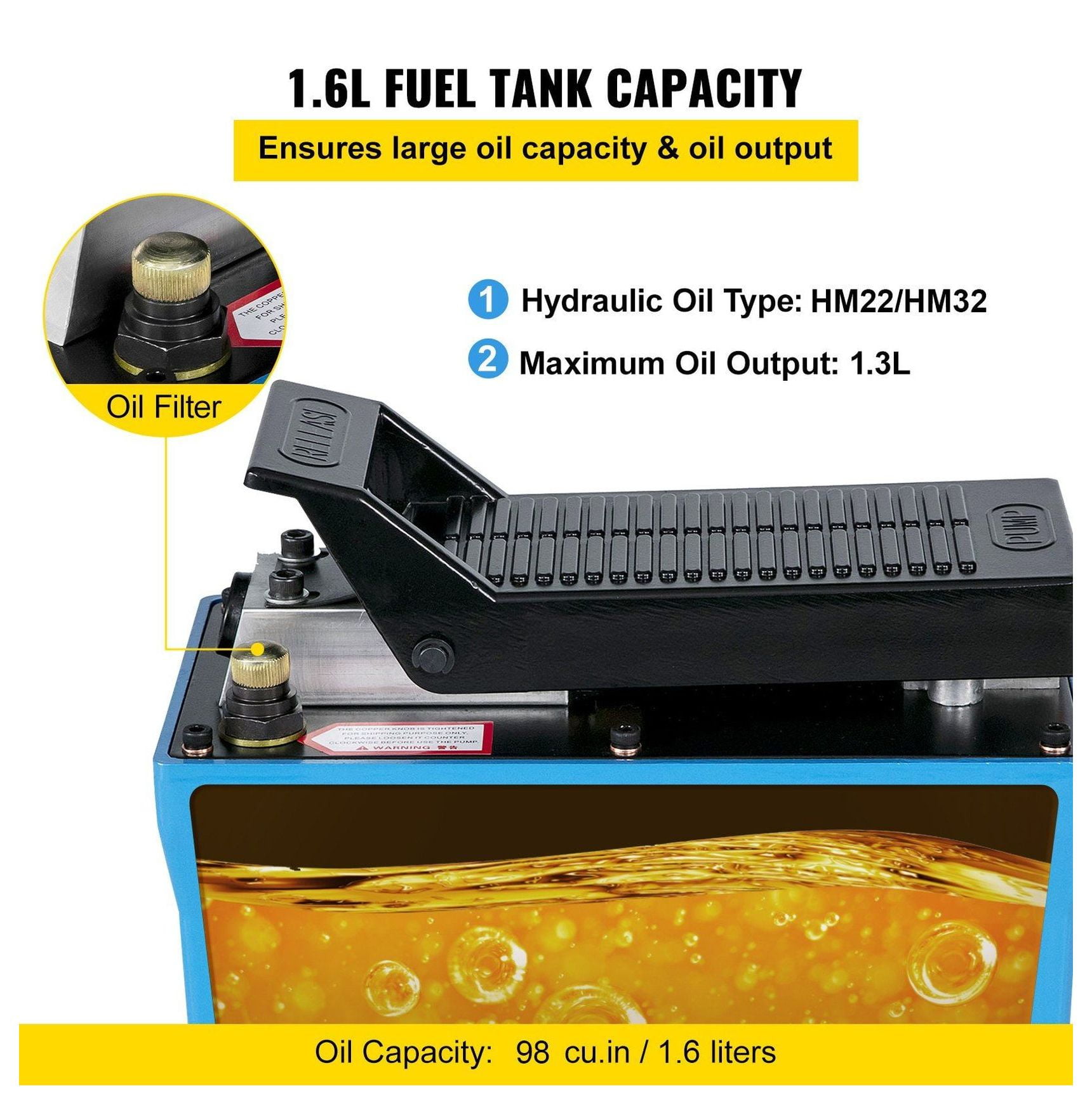 Air Hydraulic Pump 10000 PSI, Foot Operated Hydraulic Pump 1/2 Gal, 3/8" NPT with 6.56ft Hose, Single Acting for Auto Repair & Heavy Equipment