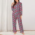 thumbnail image 2 of KLL Hand Drawn Strawberry Print Women's Long Sleeve Pajamas with Pants Sleepwear Loungewear 2 Set-Small, 2 of 7