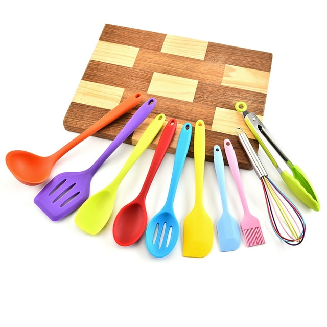 DKJ Silicone Kitchen Utensil Set 10 Pcs Heat Resistant Non-Stick Spoon Spatula Ladle Cooking Tools Dinnerware