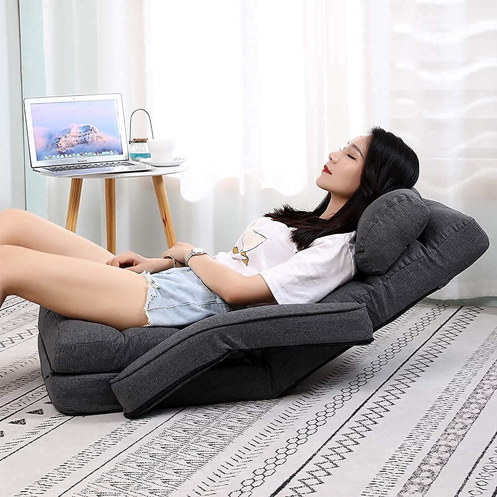 14-Position Adjustable Floor Chair, Chaise Lounge Indoor, Folding Lazy Sofa with Armrests and a Pillow Padded Adults Gaming Chairs for Living Room, Bedroom