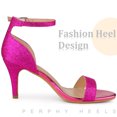 thumbnail image 2 of BLISSFUL STEP Women's Sandals Ankle Strap Stiletto Heels Glitter Sandals Hot Pink 7, 2 of 4