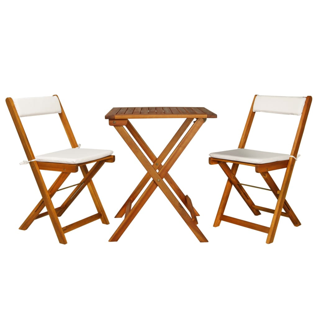 Kepooman 23.6" Outdoor Patio Folding Wooden Square Bistro Table Set, Set of 3, Brown & White