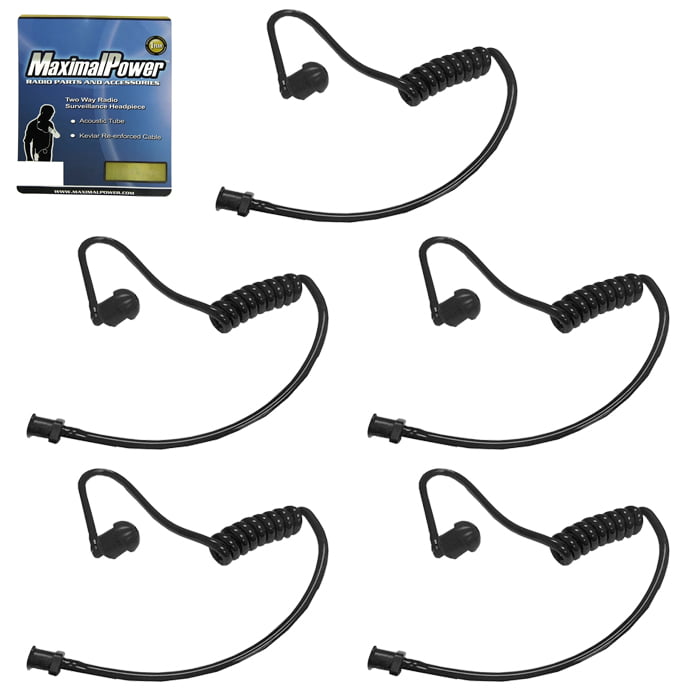 2 Black Right Medium earmold Clear Coiled Acoustic Tube Motorola  Mic Headset