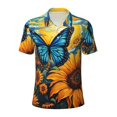 thumbnail image 2 of Daiia Colorful Cloud Butterfly Sunflower Pattern Men’s Polo Shirts,Solid Deck Shirt,Classic Fit, Breathable Cotton Polo for Casual and Sport Wear-Medium, 2 of 7