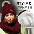 thumbnail image 2 of Lelaffet Women Hat Scarf Set Pom Beanie Girls Cute Winter Ski Hat Slouchy Knit Cap with Fleece Lined Burgundy, 2 of 8