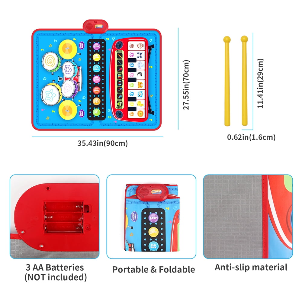 TIANLAIMEI Baby Musical Playmat, 36"x28" Drum Mat, Piano Mat with Animal Sounds, Floor Keyboard Music Dance Touch Playmat, Adjustable Volume & Record for 1-5 Years Old Toddlers