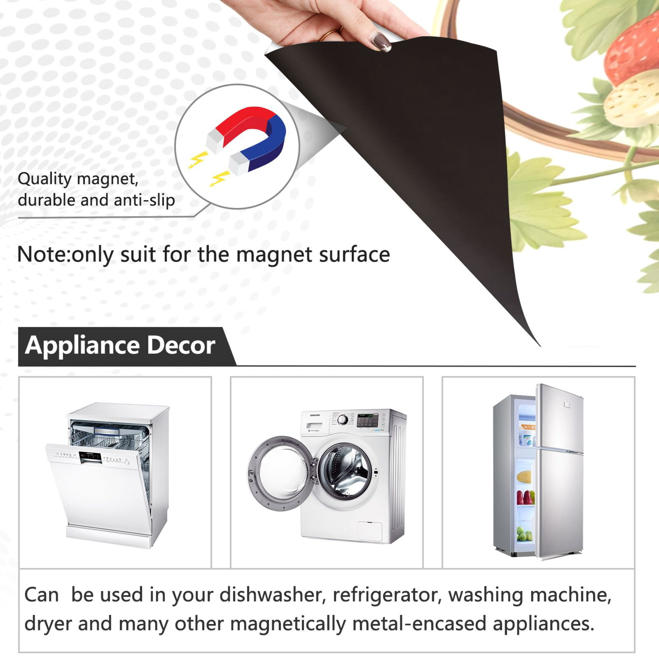 Strawberries in The Basket Dishwasher Magnet Cover Reuseable Refrigerator Magnet Cover Decal Kitchen Fridge Microwave Stickers Hoilday Party Decor 23 x 26 inch