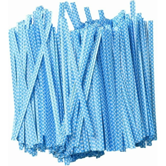 500Pcs Plastic Bag Twist Ties Bread Bags Ties 4 Inch Long Reusable Polka-Dotted Wire Tie for Kitchen Bakery Packaging Candy Coffee Goodie Snacks Gift Decor Cake Pops Party Favor Sky Blue