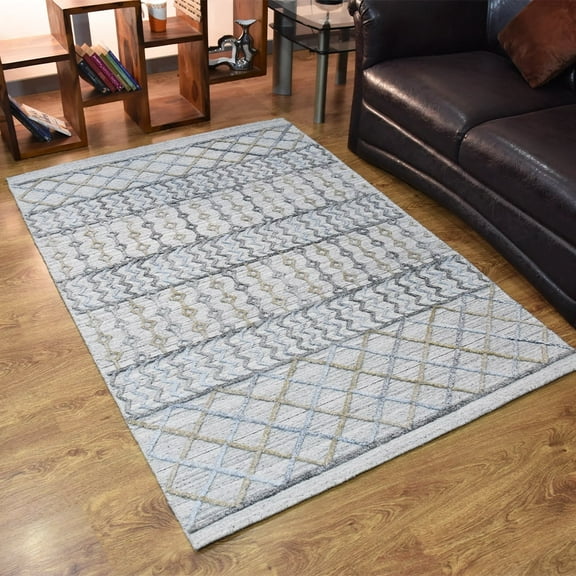 RUGSOTIC CARPETS HAND WOVEN FLAT WEAVE KILIM POLYESTER ECO-FRIENDLY AREA RUGS - 3'x5', Rectangle, Gray Multicolor, Contemporary Design, Low Pile Handmade Area Rugs for Living Room, Bed Room (DP0009)