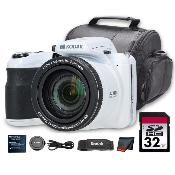 Kodak PIXPRO AZ425 Digital Camera (White) (AZ425WH) + 32GB Card + Bag + Cloth