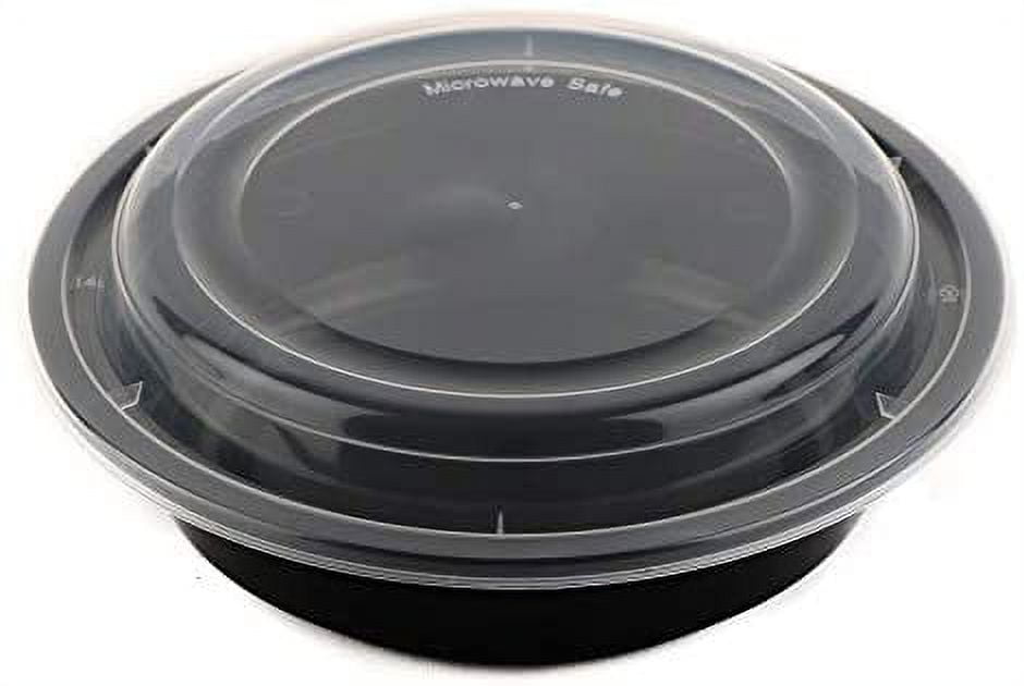 [25 Count] 32 oz Black Plastic Meal Prep Containers with Lids - Round Food Storage Container Microwave Safe - BPA-Free, Stackable, Reusable