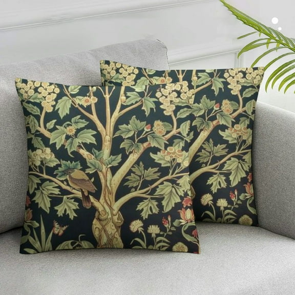 Acheng Colorful William Morris Tree of Life Floral Vintage Art Pillowcase Set of 2 Home Sofa Decorative Square Throw Pillow Case Decor Cushion Covers White