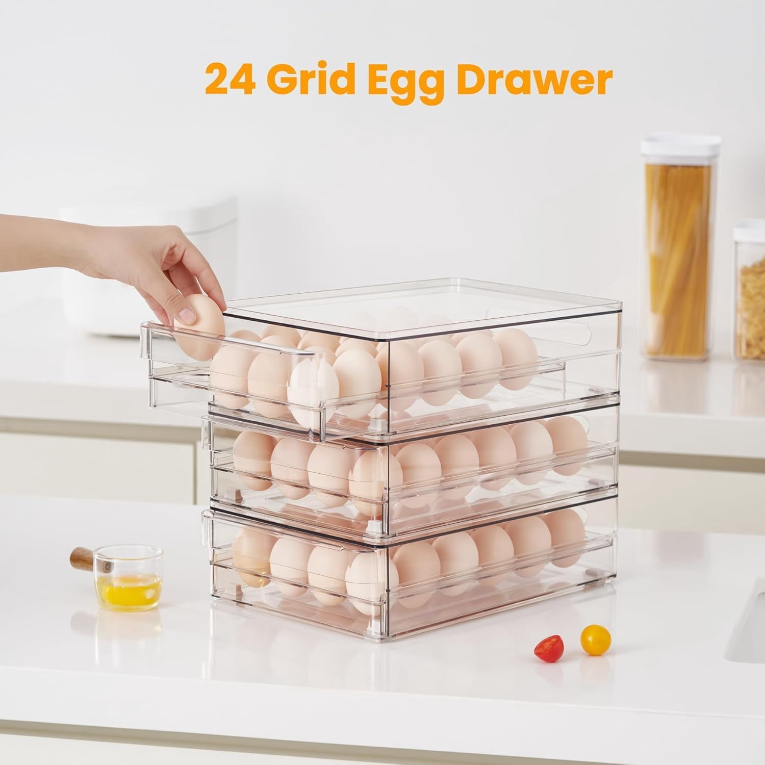 Large Refrigerator Drawer with Removable 28 Grid Egg Tray, Clear Egg Drawer for Fridge Organizer Bins, Fridge Storage Container Under Shelf Holder for Fruit,Vegetable,Meat,Cheese