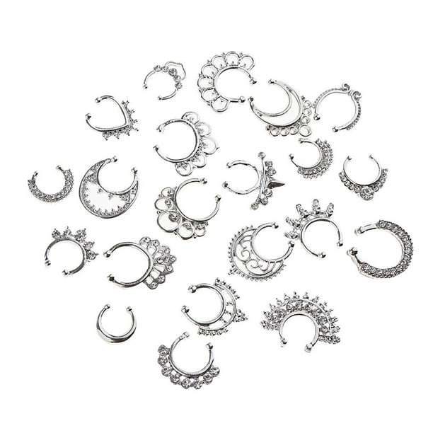 21 piercings de cristal para la nariz, sin piercing, para nariz, cejas y ombligo. 21 piezas de plata