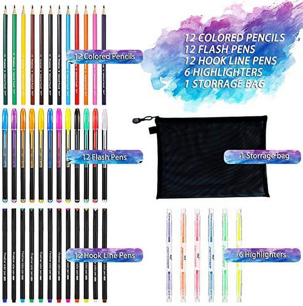 43 Pieces Bible Journaling Planner Pen Supplies Kit Colored Thin Point  Markers Colored Pencils Glitter Pens Double Highlighters Pens Storage Bag  for