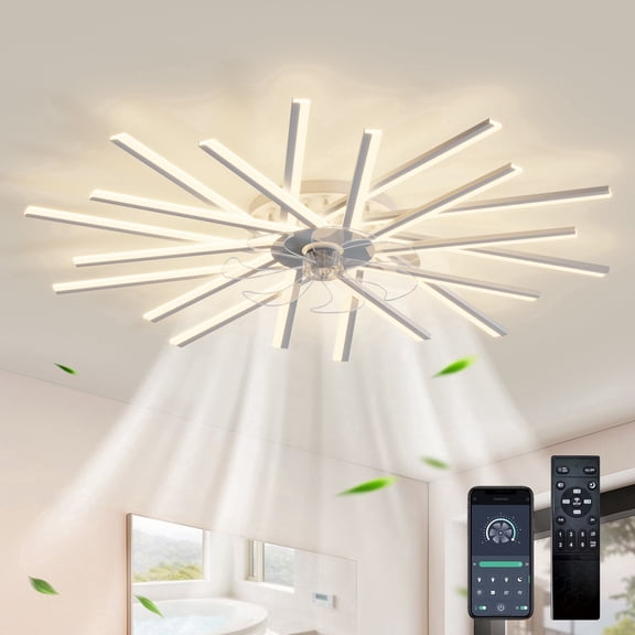 Ganeed 44.9in. Modern LED Ceiling Fan with Light&Remote Control 20-Lights White Flush Mount Dimmabe Timer Reversible 6-Speed Ceiling Lighting Fixture for Living Room, Bedroom, Dining Room