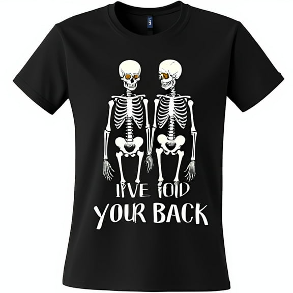Black T-Shirt with Skeletons in Sunglasses Graphic I ve Got Your Back Design