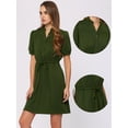 thumbnail image 2 of Vestidos casuales para mujer con cuello de muesca y botón frontal con cordón, vestido de manga corta Verde XL, 2 of 6