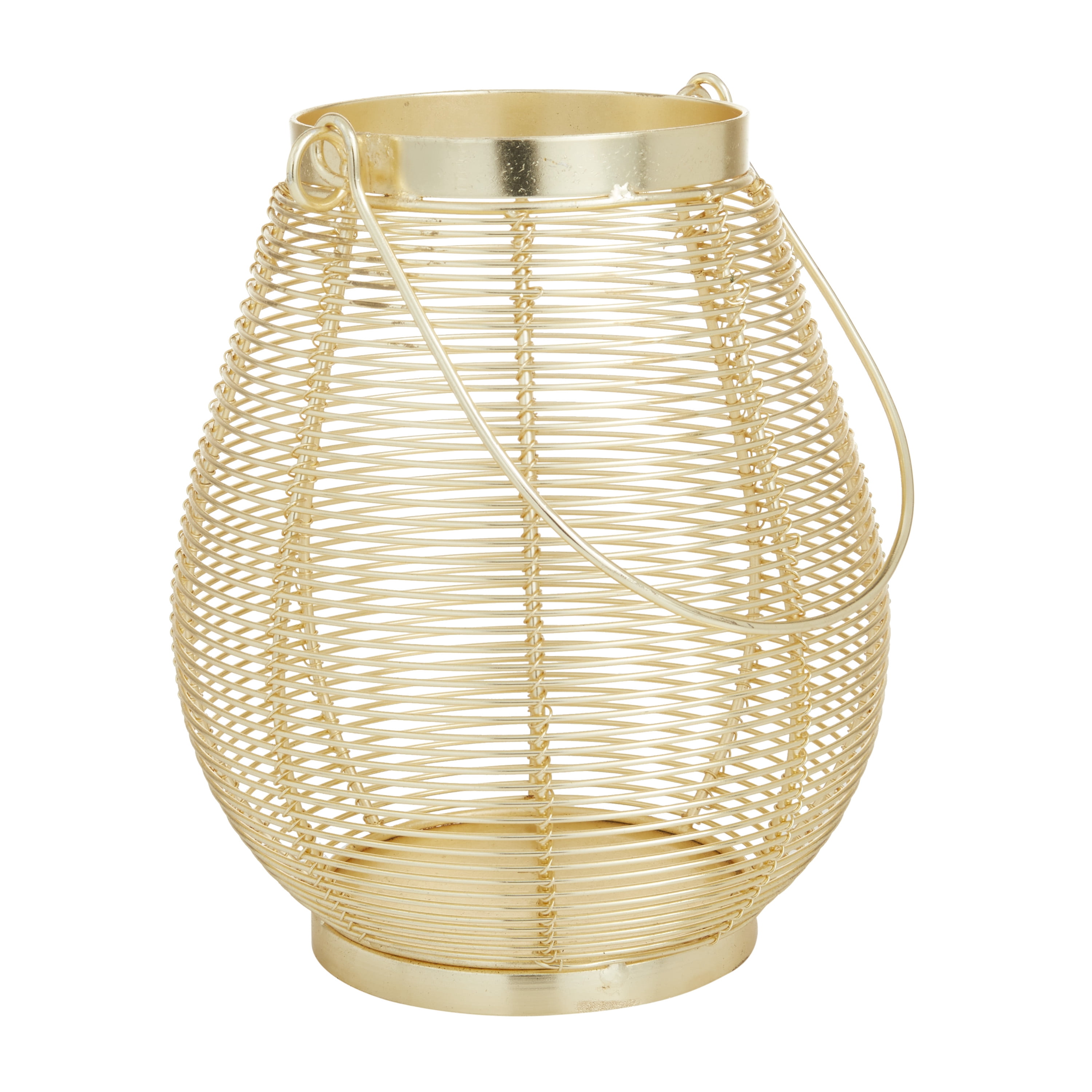 DecMode Gold Metal Decorative Candle Lantern with Thin Metal Handle