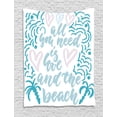 thumbnail image 1 of Quote Tapestry, All You Need is Love and the Beach Message with Wavy Lines Pattern, Wall Hanging for Bedroom Living Room Dorm Decor, 40W X 60L Inches, Teal Pale Blue Baby Pink, by Ambesonne, 1 of 2