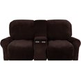thumbnail image 2 of Housse de Causeuse Inclinable 2024 avec Console Centrale, Housse Extensible en Velours pour Fauteuil Inclinable 2 Places avec Porte-Gobelet, 2 of 10