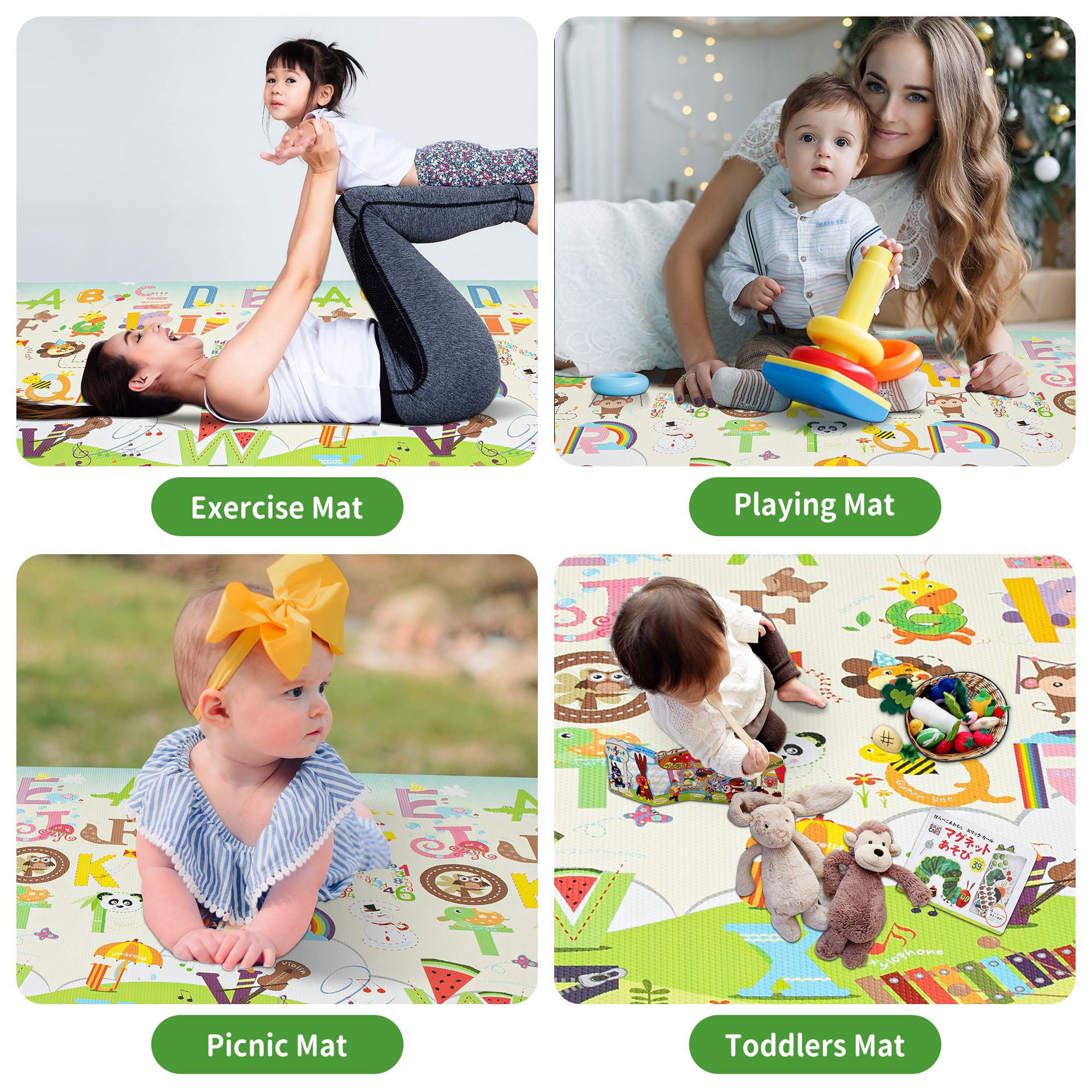 RAY STAR 55x90.5x0.39in Baby Play Mat, Reversible Foldable Crawling play mat Thickness Soft Mat
