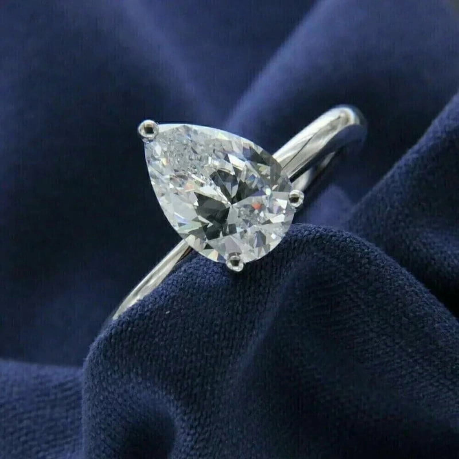 solitaire jewels 2.25CT Pear Moissanite Solitaire Engagement Ring For Women, 18K White Gold