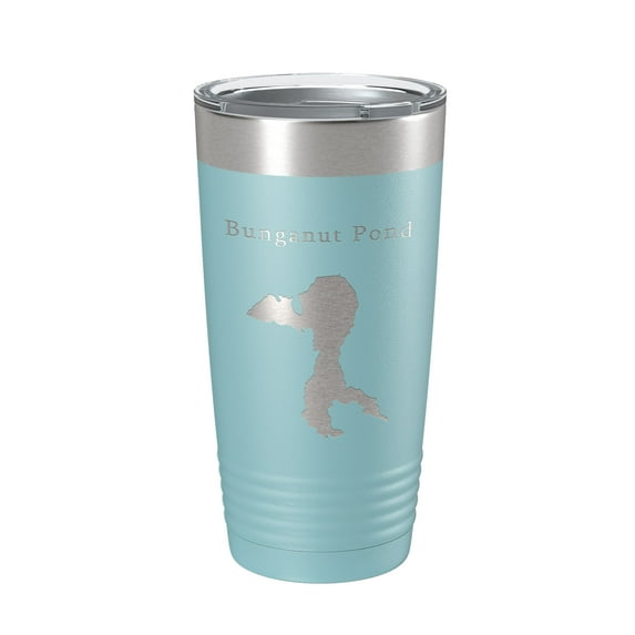 Bunganut Pond Tumbler Lake Map Travel Mug Insulated Laser Engraved Coffee Cup Maine 20 oz Light Blue