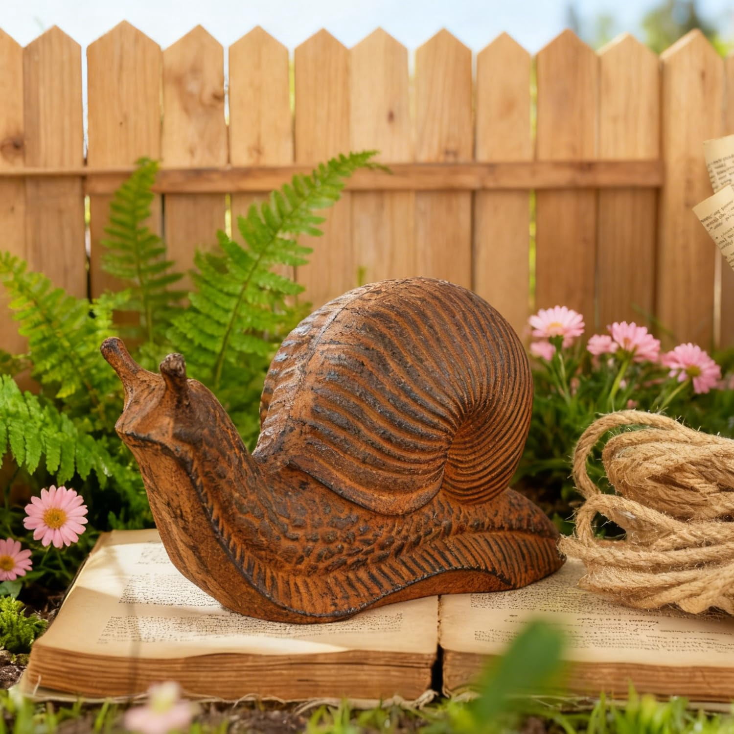Sungmor Cast Iron Snail Statue, Vintage Animal Collection Figurines, Home Office Table Decor, Paperweight, Doorstop, Garden Lawn Cute Ornament, Rust Finish