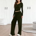 thumbnail image 2 of OIOLOYJM Two Piece Sets for Women Flowy Dressy Lounge Set Fashion Long Sleeve Cropped Tops Wide Leg Drawstring Pants Casual Outfits Spring Summer Vacation Travel Tracksuit Black 2XL, 2 of 4