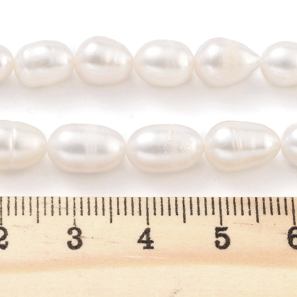 Natural Cultured Freshwater Pearl Beads Strands Rice Grade 2A White 7~8mm Hole: 0.6mm 21~22pcs/strand 6.89''~7.09''(17.5~18cm)