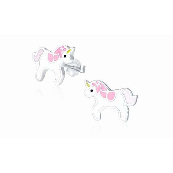 Sterling Silver Pink and White Unicorn Stud Earrings
