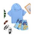 thumbnail image 5 of Arshiner Girls Summer Outfits 2 Piece Set Drop Shoulder Hooded Top and Elastic Waist Shorts Loose Fit, 5 of 6