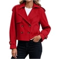 thumbnail image 2 of IUYRTFE Women's Cropped Double Breasted Trench Jacket with Pockets Long Sleeve Lapel Collar Casual Short Coat, 2 of 6