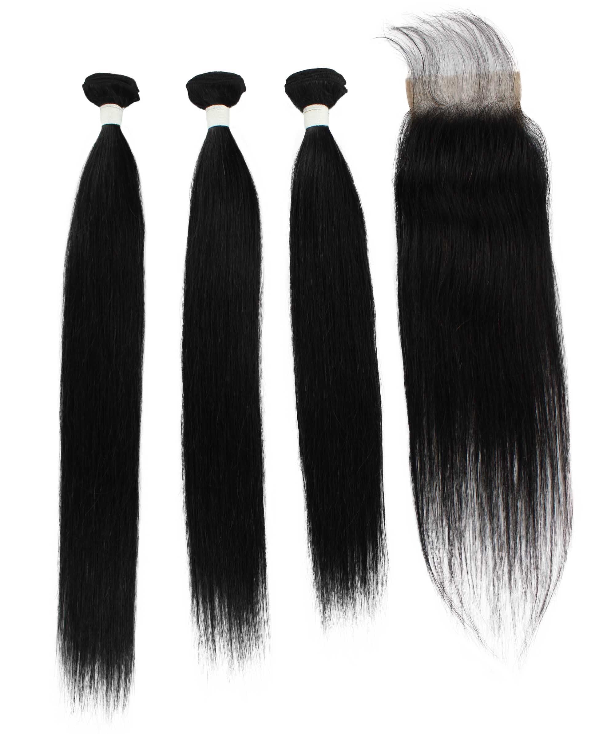 LUXLUXE Women Rico 100% Unprocessed A7 Grade Human Hair Bundle 10 Inches 101214 Lengths Free Part 4X4 Hand Tied Swiss Lace Closure