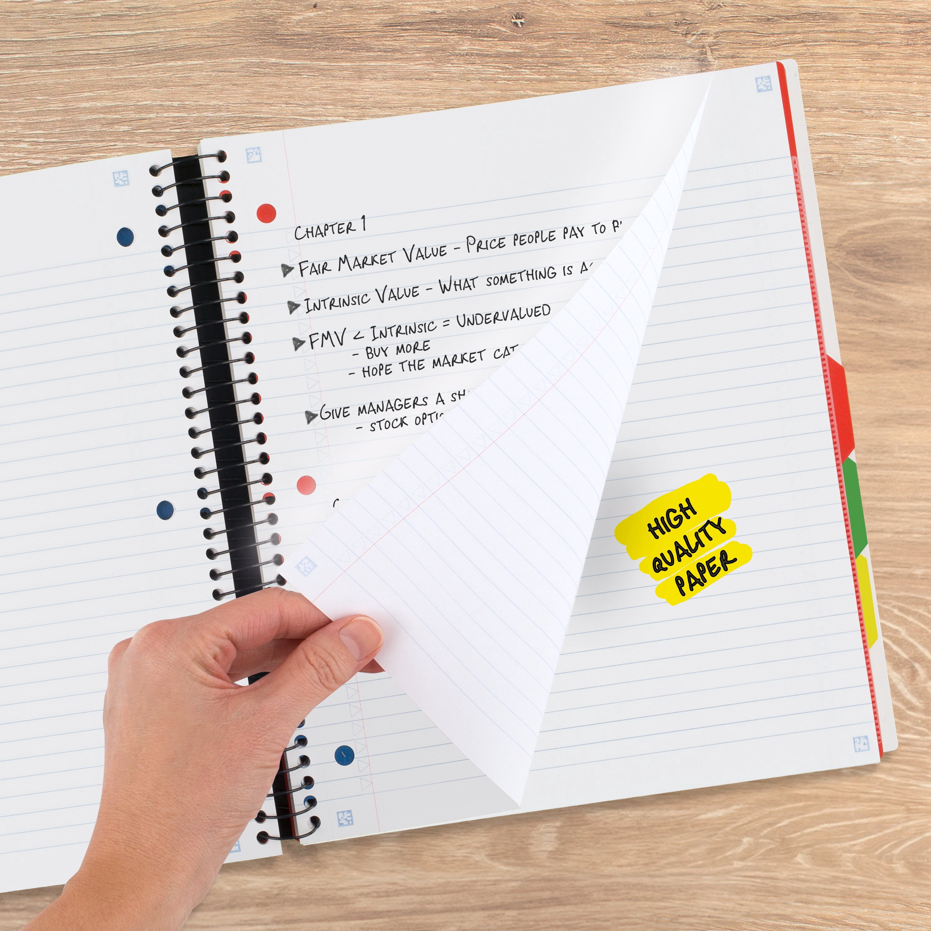 Five Star Advance 5 Subject College Ruled Notebook Plus Study App, 8.5" x 11", White, Poly, Spiral, 200 Sheets