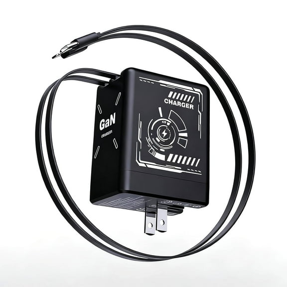 120W GaN Fast Charger with Built-in Retractable USB-C Cable - PD/PPS Compatible for iPhone 17 Pro Max, MacBook, Galaxy S24, Lenovo IdeaPad & Android Devices