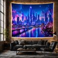 thumbnail image 6 of Blue and Magenta Neon City Across Reflective Water, Serene Digital Art for Cityscape Fans, Urban Wall Art, Housewarming Gift, Tapestry Wall Hanging for Bedroom and Studio, 6 of 7