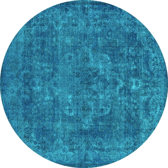 Ahgly Company Machine Washable Indoor Round Oriental Turquoise Blue Industrial Area Rugs, 8' Round