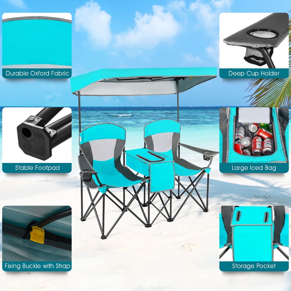 Aimee Lii Portable Folding Camping Canopy Chairs with Cup Holder, Double Camping Chair with Canopy, Turquoise Aimee Lii Portable Folding Camping Canopy Chairs with Cup Holder, Double Camping Chair with Canopy, Turquoise