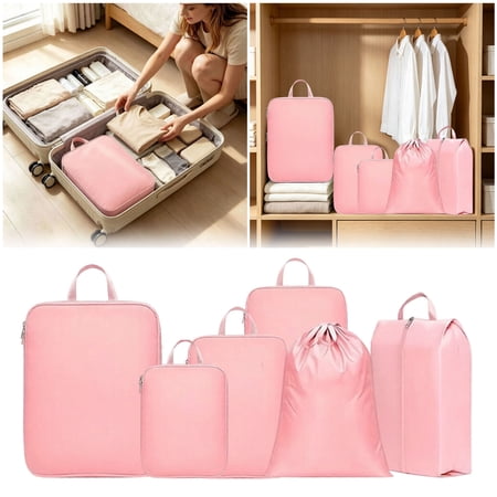 6 Pack Expandable Travel Packing Cubes Large Capacity Luggage Storage Bags Compact Space Saving Travel Organizer Pouches